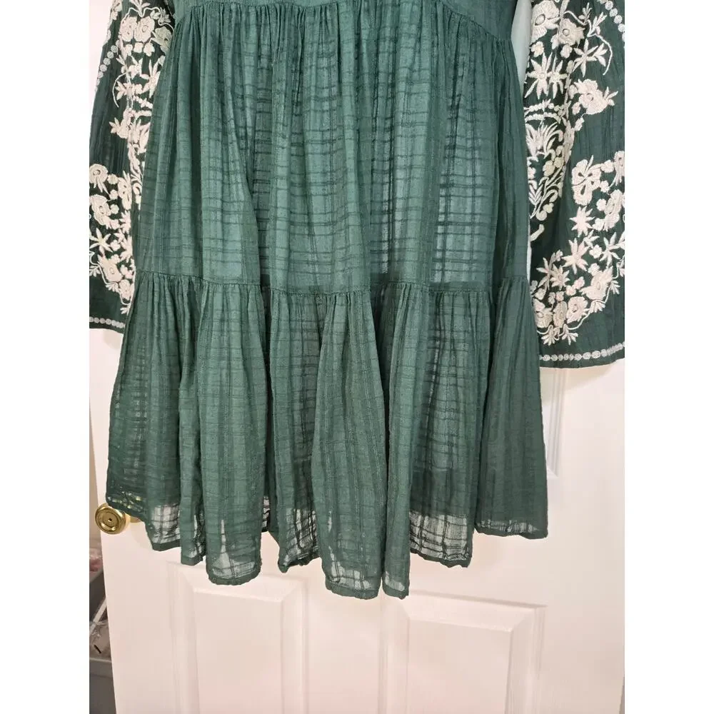 Free People Emerald City Tiered Embroidered Dress in Green Size Small - Picture 7 of 16